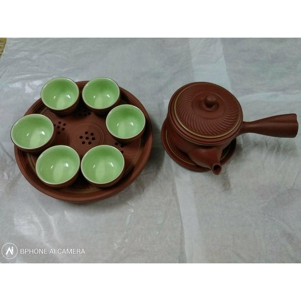 Bộ ấm chén gốm tử sa có tay cầm S4, gốm sứ Bát Tràng