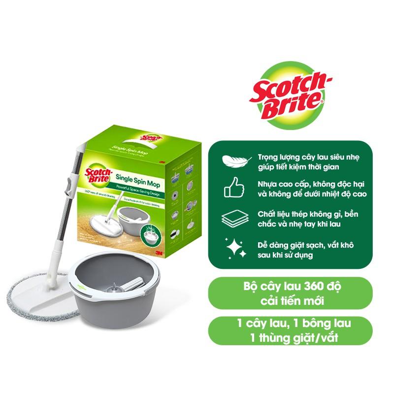 Bộ cây lau nhà 360 độ Scotch - Brite 3M Thế hệ mới, chất lượng cao cấp, nhỏ gọn, bông lau microfiber lấy sạch bụi bẩn