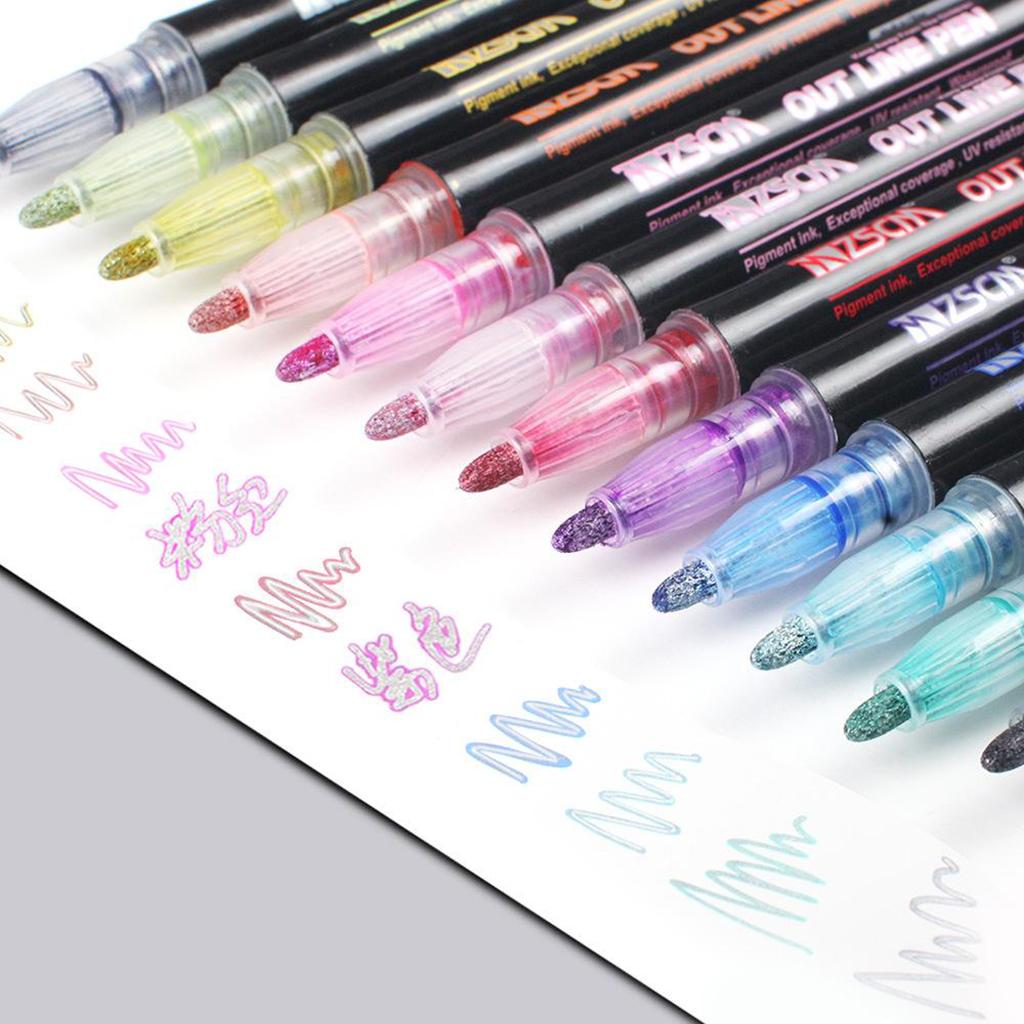 Double Line Outline Pens 21 Colors Self-Outline Metallic Markers Glitter Pens