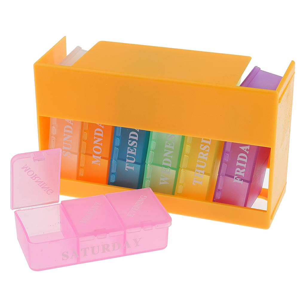 Portable 7 Day Weekly Pill Box Medicine Storage Tablet Organizer Case Yellow