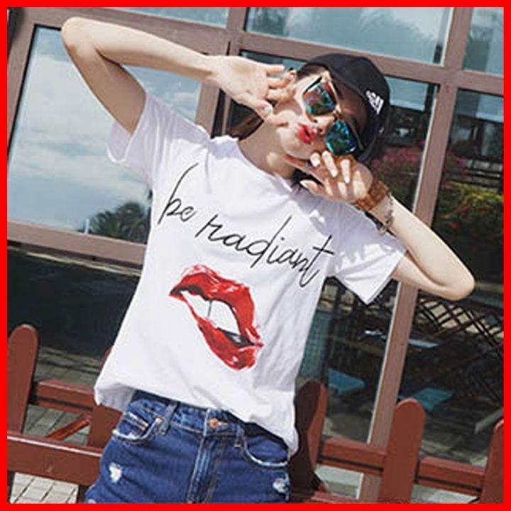 Áo Thun Nữ Tay Ngắn In Hình Môi Đỏ Và Chữ Be Radiant ATN4024  - J.A Shop