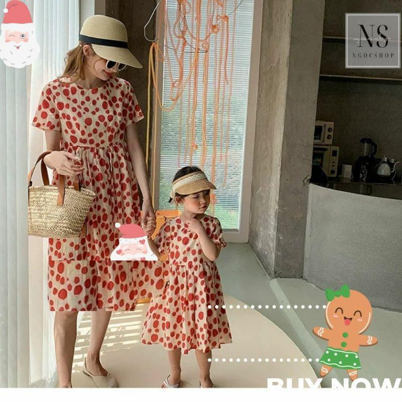 Váy đôi mẹ và bé gái baby doll họa tiết in tùng chi tiết phù hợp cho mẹ và bé gái