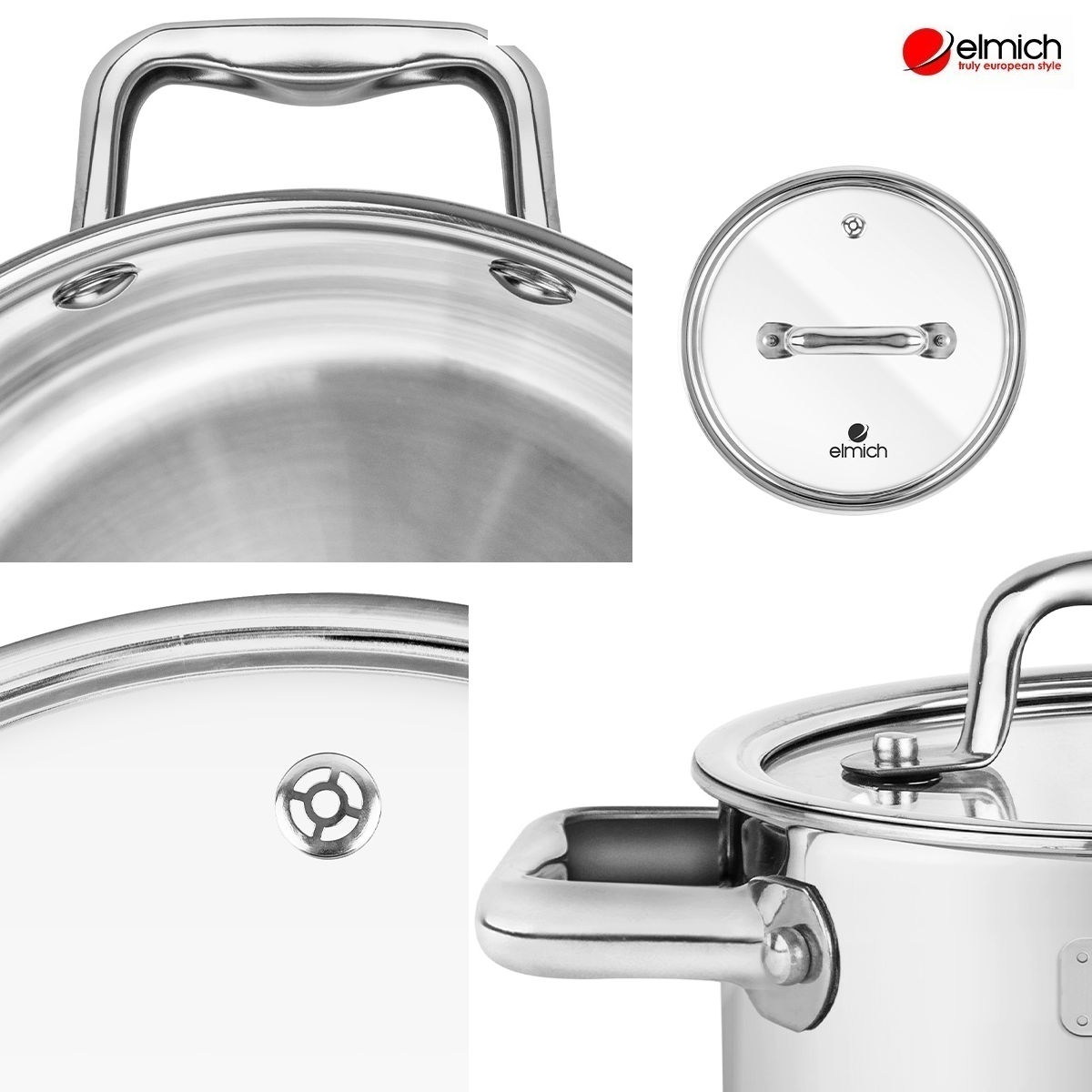 Bộ 3 nồi inox 304 liền khối Elmich Trimax ECO size 18, 20, 26cm - Hàng chính hãng