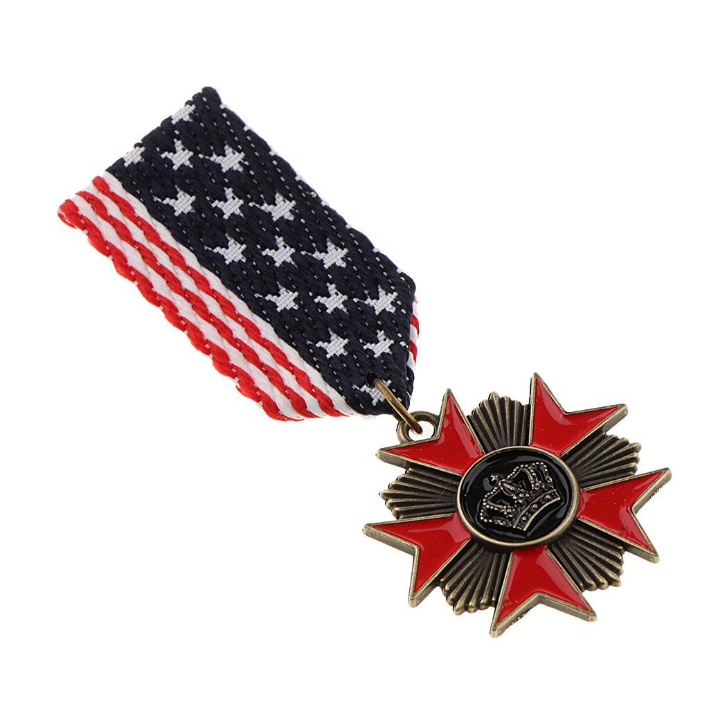 2pcs Vintage Style Geometric Medal Crown Badge Charms Shirt Brooch Pin Fancy Dress Costume Cosplay Uniform Corsage Jewelry