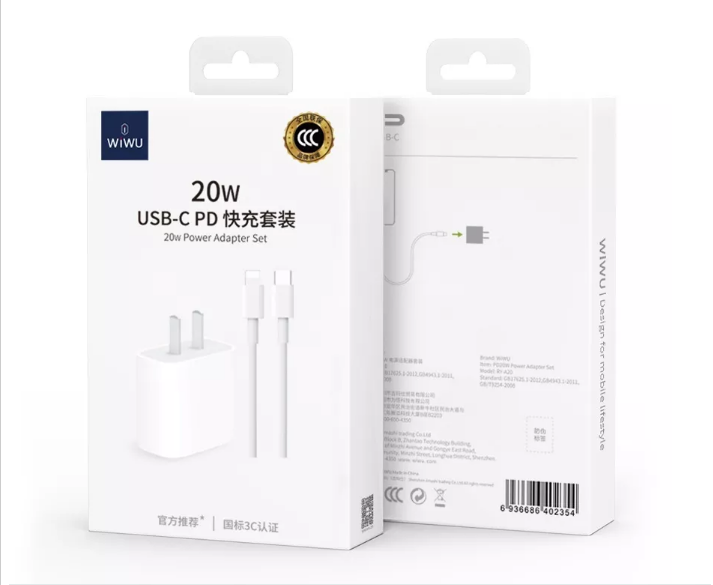 Bộ sạc nhanh Wiwu Power Adapter 20w RY-A20 cho điện thoại thông minh kèm cáp Wiwu 20w dài 1m đi kèm - Hàng chính hãng