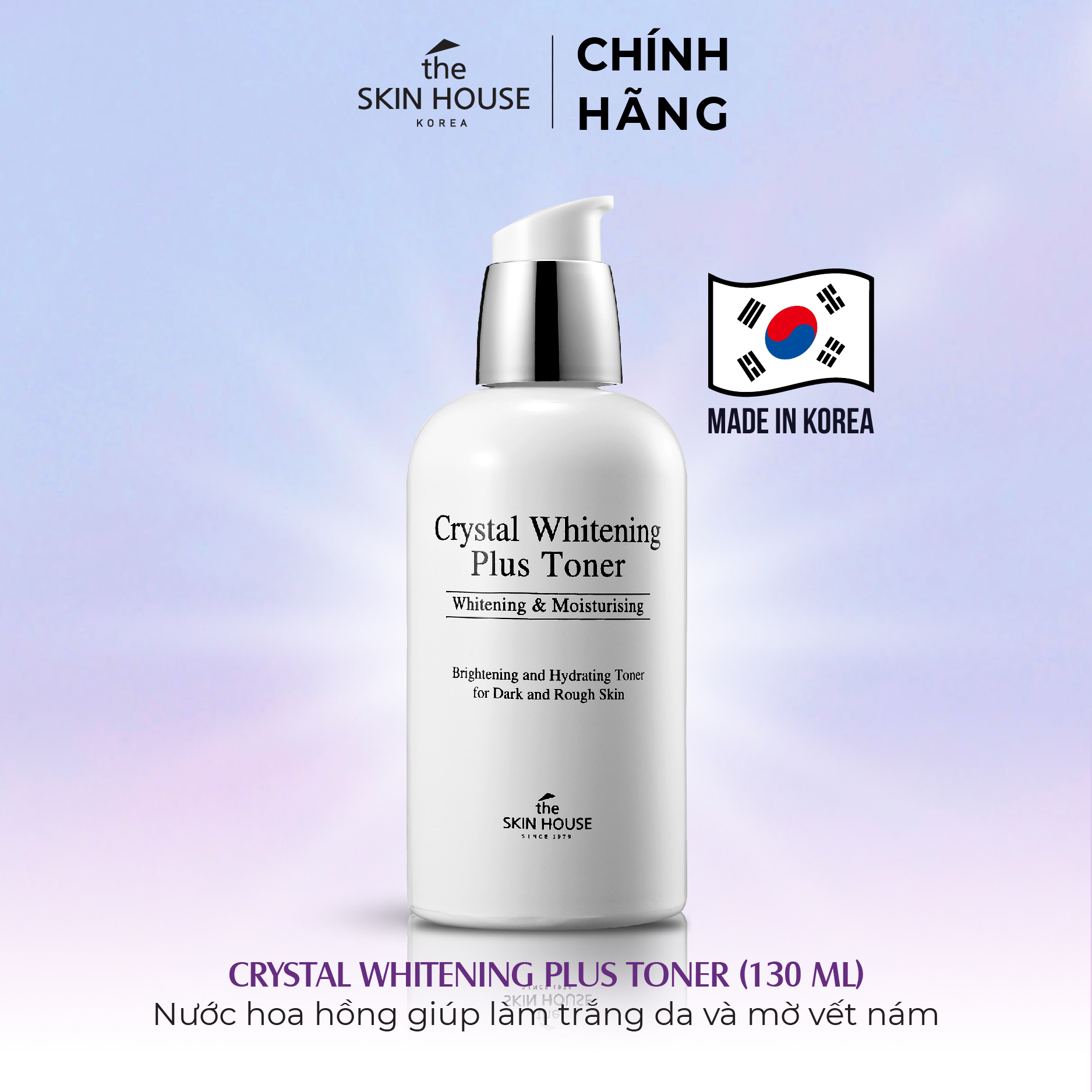 T18 Nước hoa hồng giúp làm trắng da và mờ vết nám Crys.tal Whitening Plus Toner 130ml