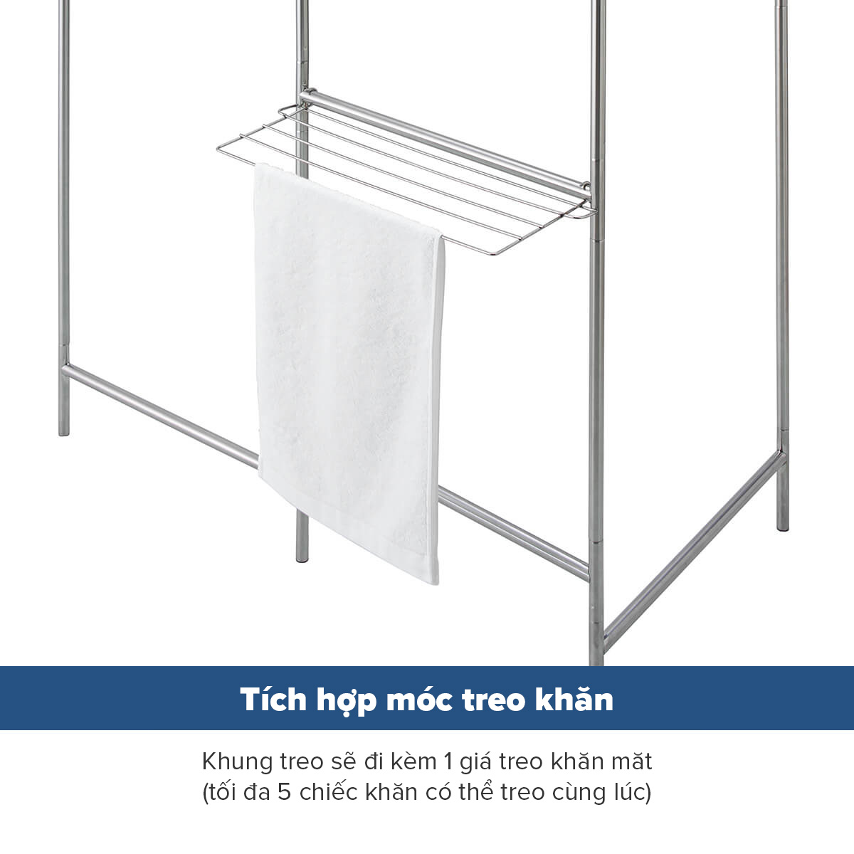 Giá Phơi Quần Áo Bằng Thép Không Gỉ PSI-01 TENMA, Có Móc Treo Khăn, Dễ Dàng Tháo Lắp, Có Thể Gấp Gọn