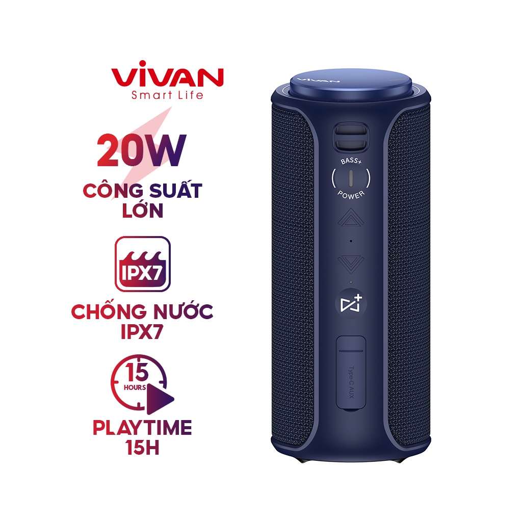 Loa Bluetooth 5.0 VIVAN VS30 Hi-Fi Công Suất 20W Chống Nước IPX7 Hỗ Trợ Kết Nối Cổng AUX/Bluetooth - Hàng Chính Hãng