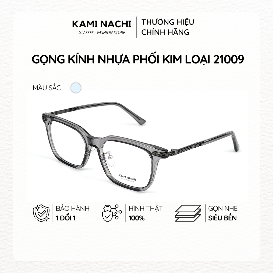 Gọng kính Xuân Hè mới KAMI NACHI 21009, chất liệu nhựa phối kim loại
