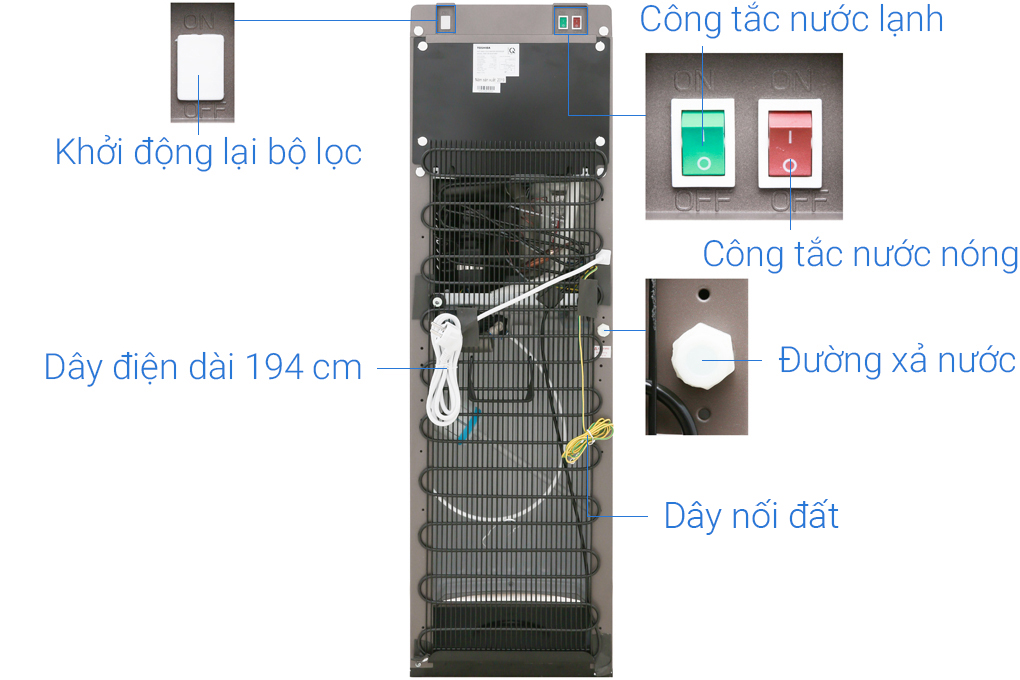 Cây nước nóng lạnh Toshiba RWF-W1830UVBV(T) - Bình gắn dưới - Diệt khuẩn bằng tia UV - Điều khiển cảm ứng - Chỉnh được nhiệt độ nước - Cảm biến ánh sáng, tiết kiệm điện 20% - Hàng chính hãng, bảo hành 12 tháng