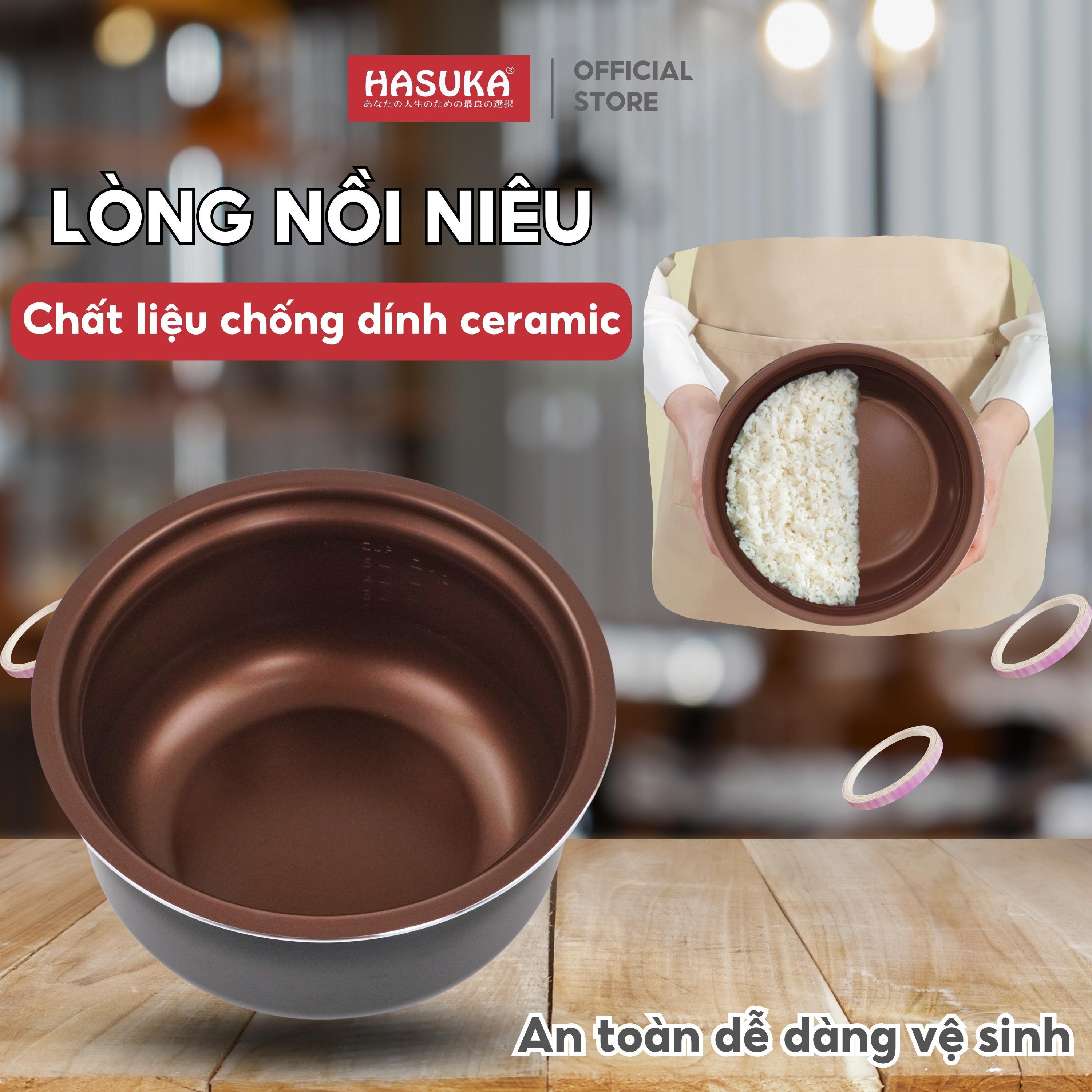 Nồi cơm điện HASUKA HSK 823 dung tích 1.8L, công suất 900W, lòng niêu dầy phủ chống dính ceramic, chống xước siêu bền - Hàng chính hãng