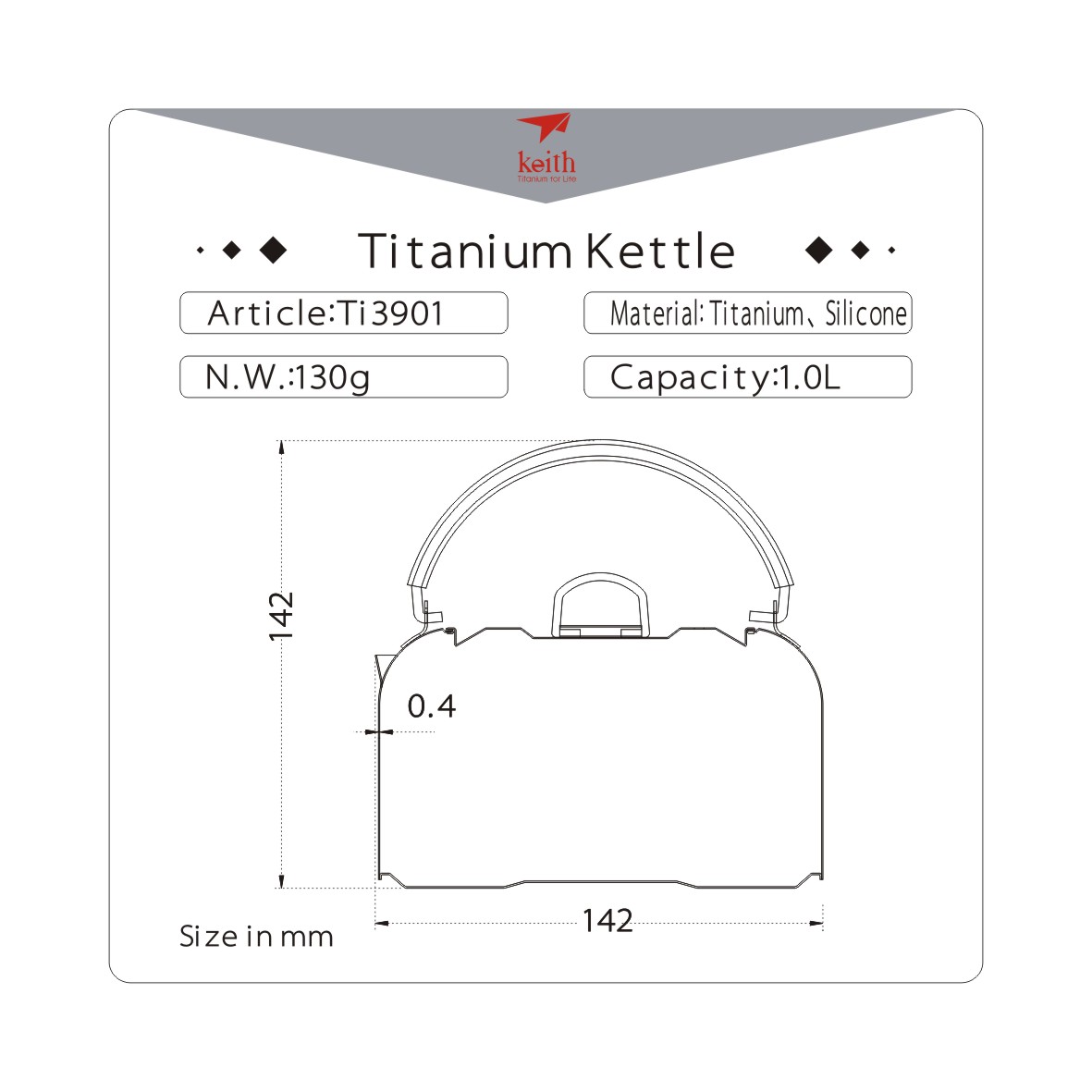 Ấm đun nước Titanium Keith Ti3901 1000ml [Hàng chính hãng]