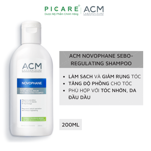 Dầu Gội Làm Sạch Da Đầu, Chăm Sóc Tóc Cho Da Đầu Nhờn ACM Novophane Sebo-Regulating Shampoo 200ml