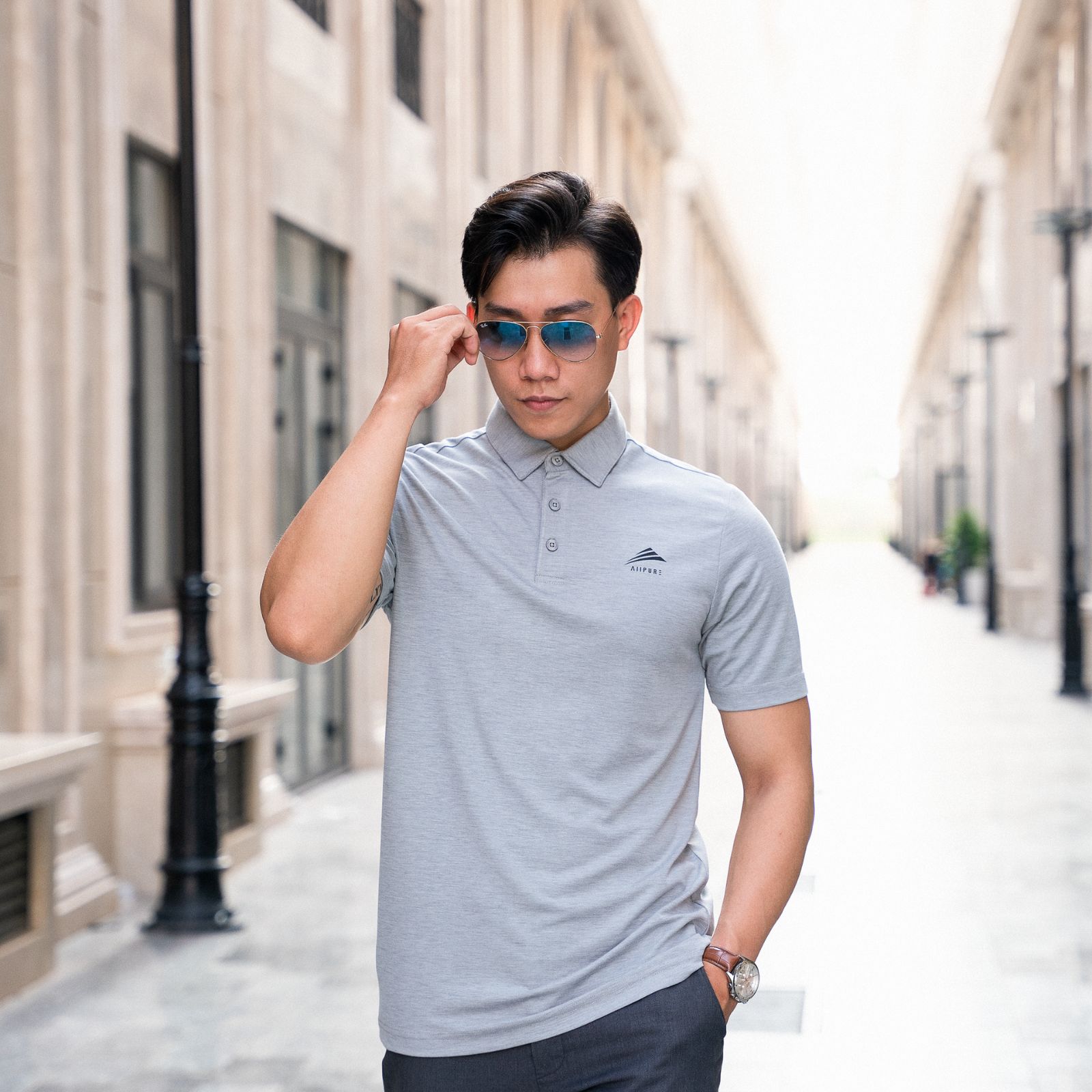 Áo Polo Nam Cổ Sơ Mi Cao Cấp ALLPUR Công Nghệ Coolmax Chống Nhăn Ngăn Mùi - Màu Xám Nhạt