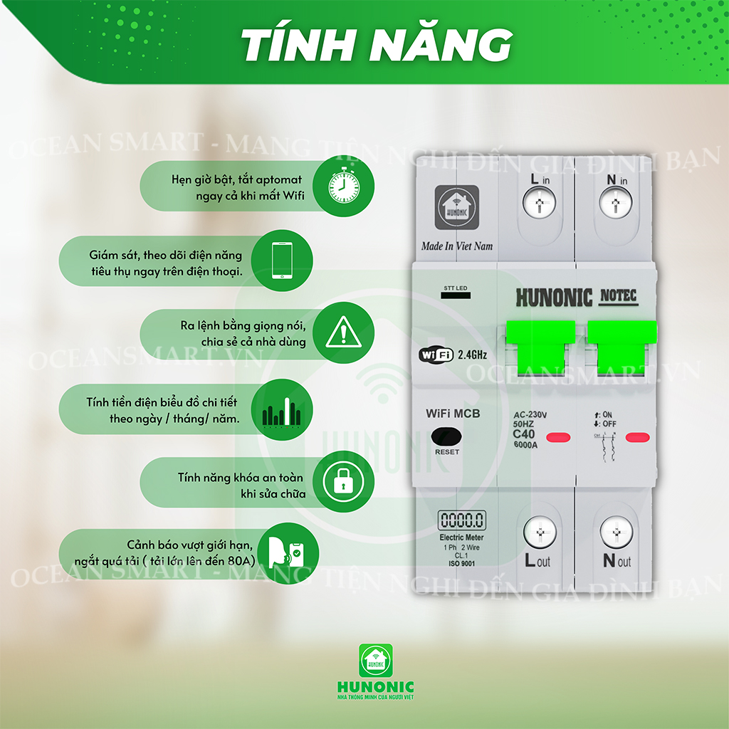 Aptomat Thông Minh Đo Năng Lượng HUNONIC Notec - HNATME