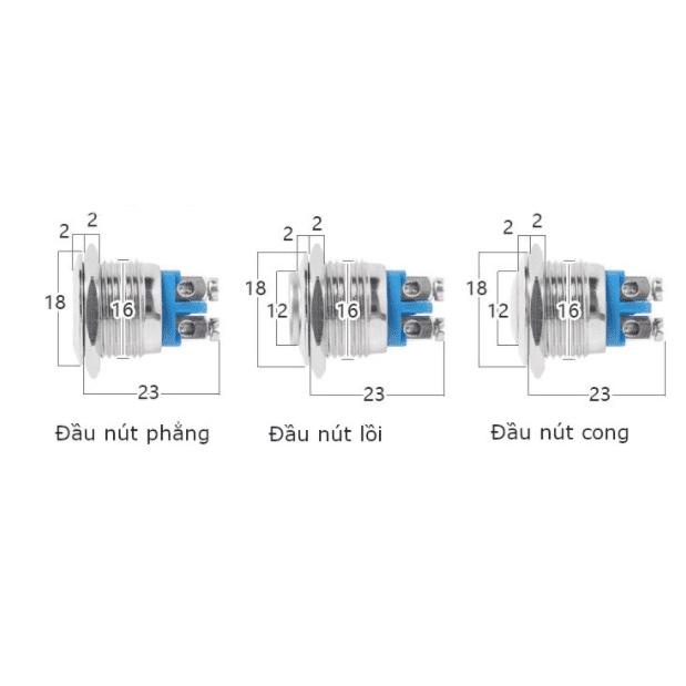 BN16HL Nút nhấn nhả phi 16mm, vỏ kim loại, chống thấm nước, đầu nhô cao