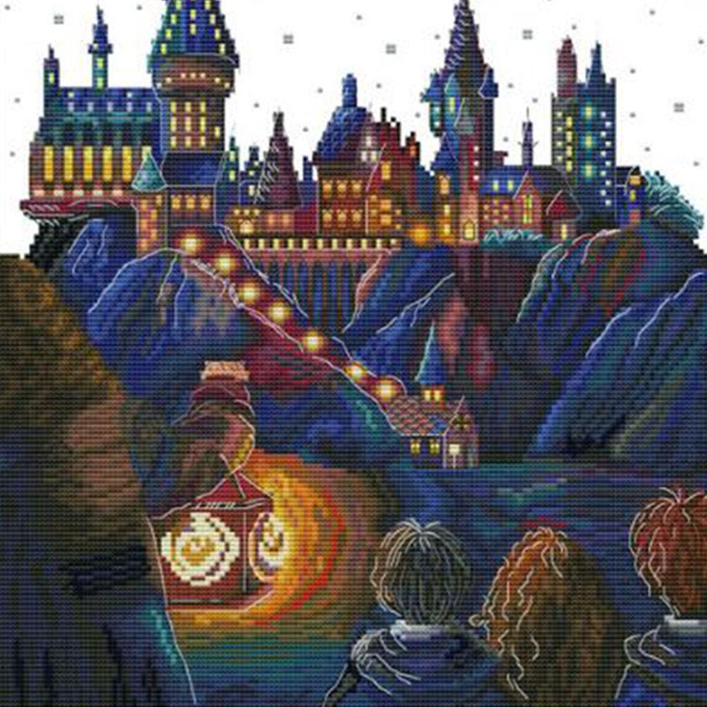 Stamped Cross Stitch Kit Pre - Printed Castle Pattern Cloth 34x42cm 14CT