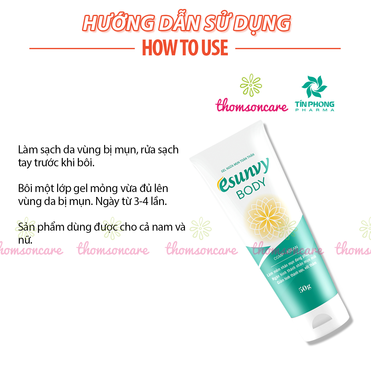 Esunvy Body - Kem ngừa mụn lưng và toàn thân từ thảo dược - Tuýp 50g, giảm mụnn đầu đen, trứng cá, mờ sẹo