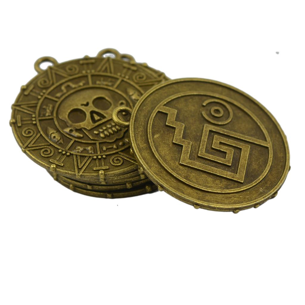 3x6x Punk Halloween Pirates Aztec Coin Medallion Skull Necklace Pendant Bronze