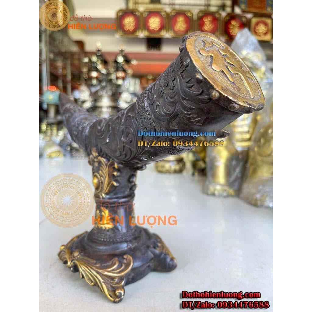 Biểu Tượng Tù Và Chữ Phúc Có Đế Bằng Đồng Màu Giả Cổ Đẹp
