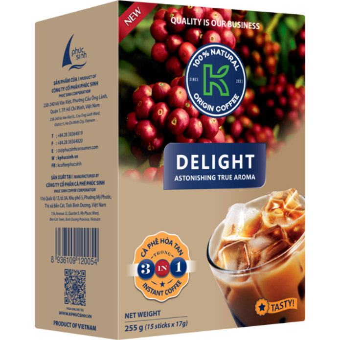 Cà Phê Hòa Tan K-Coffee Delight 3in1 (255g / Hộp)