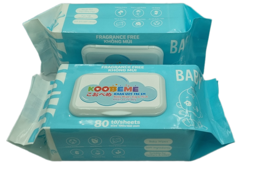 Thùng 4 gói Khăn ướt không mùi Koobeme, khăn to dày, đủ 80 tờ, 700gram, thấm nước đều vừa phải