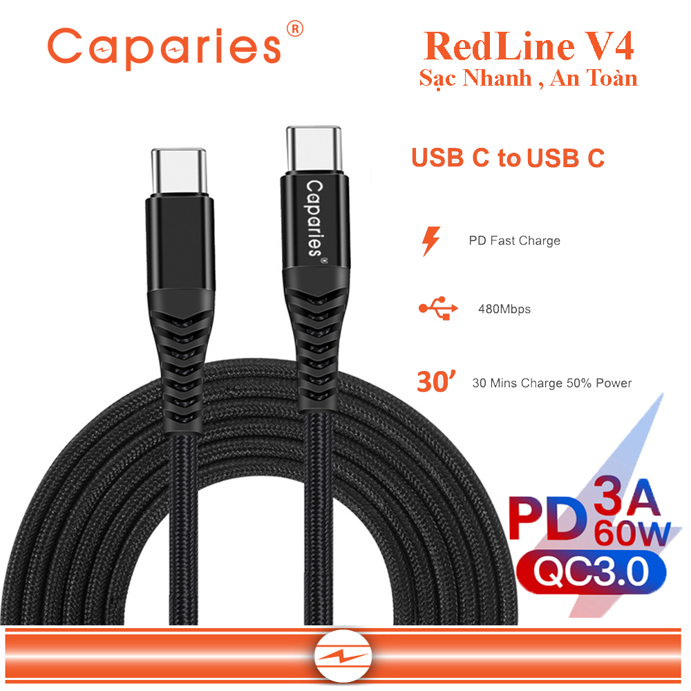 Dây Cáp Sạc 60W USB Type C To Type C Chuẩn QC 3.0  Caparies Redline V4 - Hàng Chính Hãng