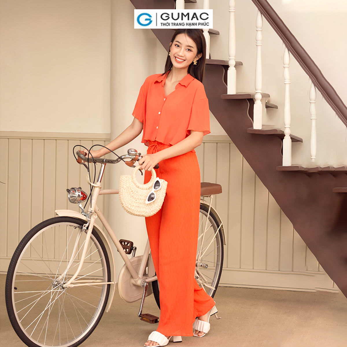 Set lẻ Áo kiểu dập ly GUMAC AD05089 - Quần ống suông rộng QD05032