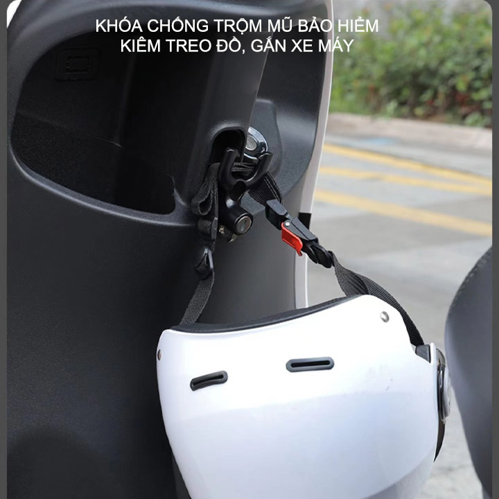 Khóa chống trộm mũ bảo hiểm gắn xe máy, kiêm móc treo đồ đa năng, làm bằng hợp kim (KCTM.0698)
