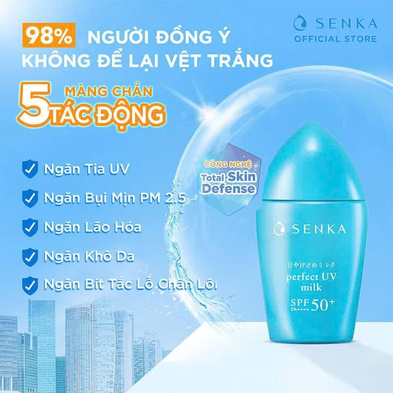 Sữa Chống Nắng Senka Kiềm Dầu, Mịn Lì Cho Da Dầu Perfect UV Milk SPF50+ PA++++ 40ml
