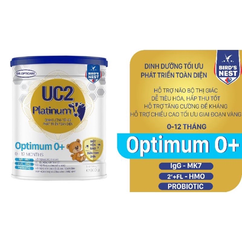 Sữa bột UC2 Optimum 0+ lon 800g - bổ sung sữa non và yến sào Dành cho trẻ 0-12 tháng tuổi