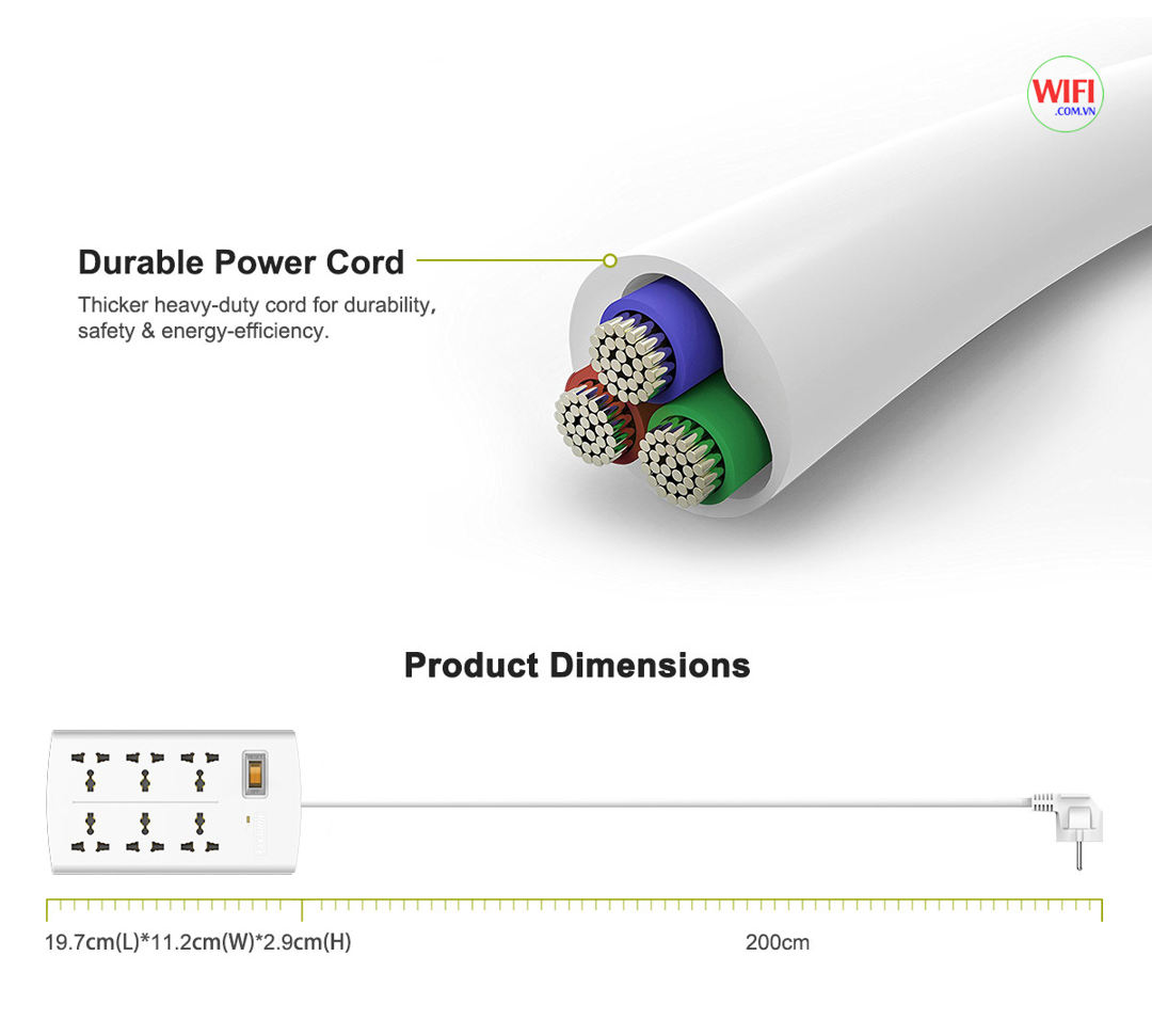 Ổ cắm điện chống sét đa năng, ổ điện thông minh Huntkey SZM604 6 ổ, có đèn báo- Hàng nhập khẩu