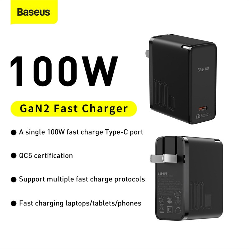 Củ sạc GaN2 pro Baseus 100W sạc nhanh 4.0 cổng giao diện Type-C dành cho iphone 12 pro max laptop macbook. Thích hợp cho văn phòng, chuyến đi du lịch,....