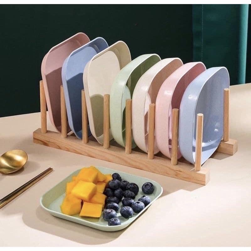 Set 8 đĩa nhựa vuông lúa mạch an toàn đựng trái cây, thức ăn