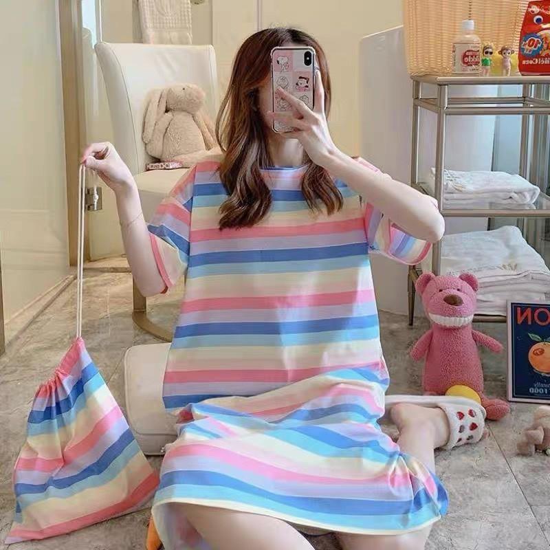 Váy ngủ, váy mặc nhà cộc tay dáng suông chất cotton mềm mát họa tiết hoạt hình dễ thương V285