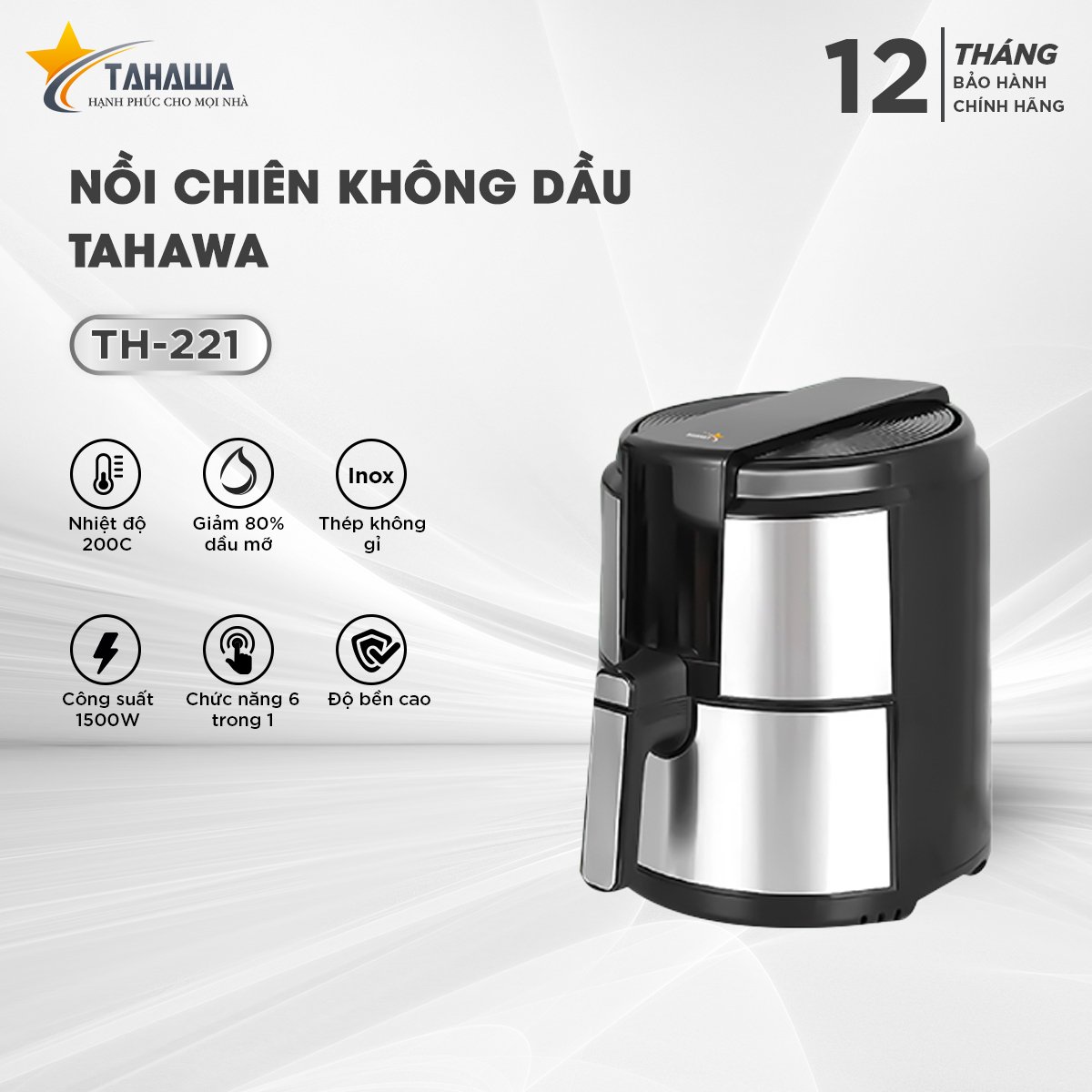 Nồi chiên không dầu TAHAWA TH-221 nồi chiên không dầu philips Cải thiện sức khỏe người tiêu dùng và sức khỏe gia đình, khi hạn chế được kượng dầu mở trong thực phẩm hàng ngày