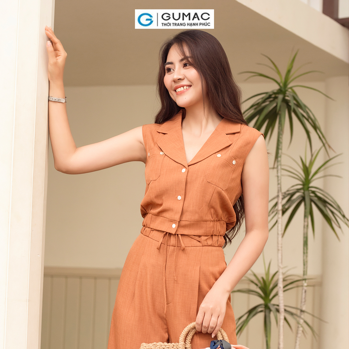 Set lẻ Áo lửng túi đắp thời trang GUMAC AD06004 - Quần culottes thắt nơ thời trang GUMAC QD06005