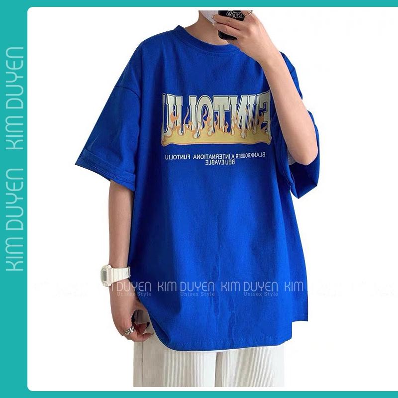 Áo Thun Chữ Xanh Coban Áo Thun Tay Lỡ Form Rộng Unisex 38-65kg Nam Nữ Phong Cách Ullzang