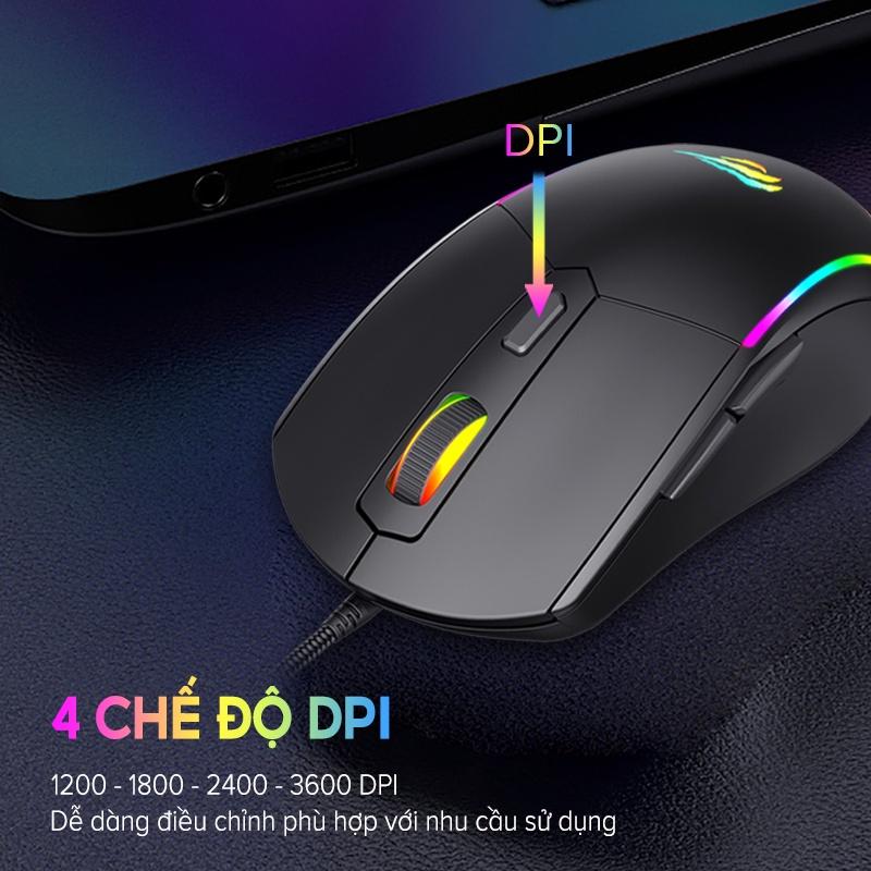 Chuột Gaming HAVIT M79, Đèn RGB, Tích Hợp 6 Nút Điều Chỉnh + 4 Chế Độ DPI, Tuổi Thọ 5tr Lần Nhấn - Hàng Chính Hãng