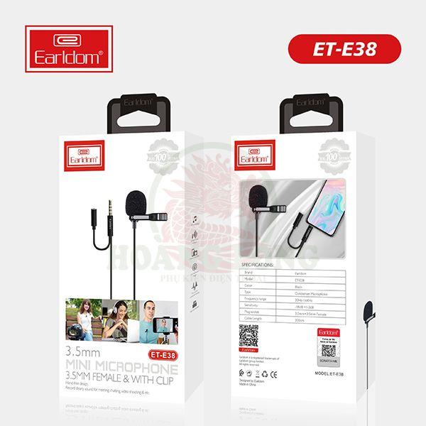 Mic Thu Âm Chân 3.5mm kèm Jack Cắm Tai Nghe Earldom E38 - Hàng nhập khẩu