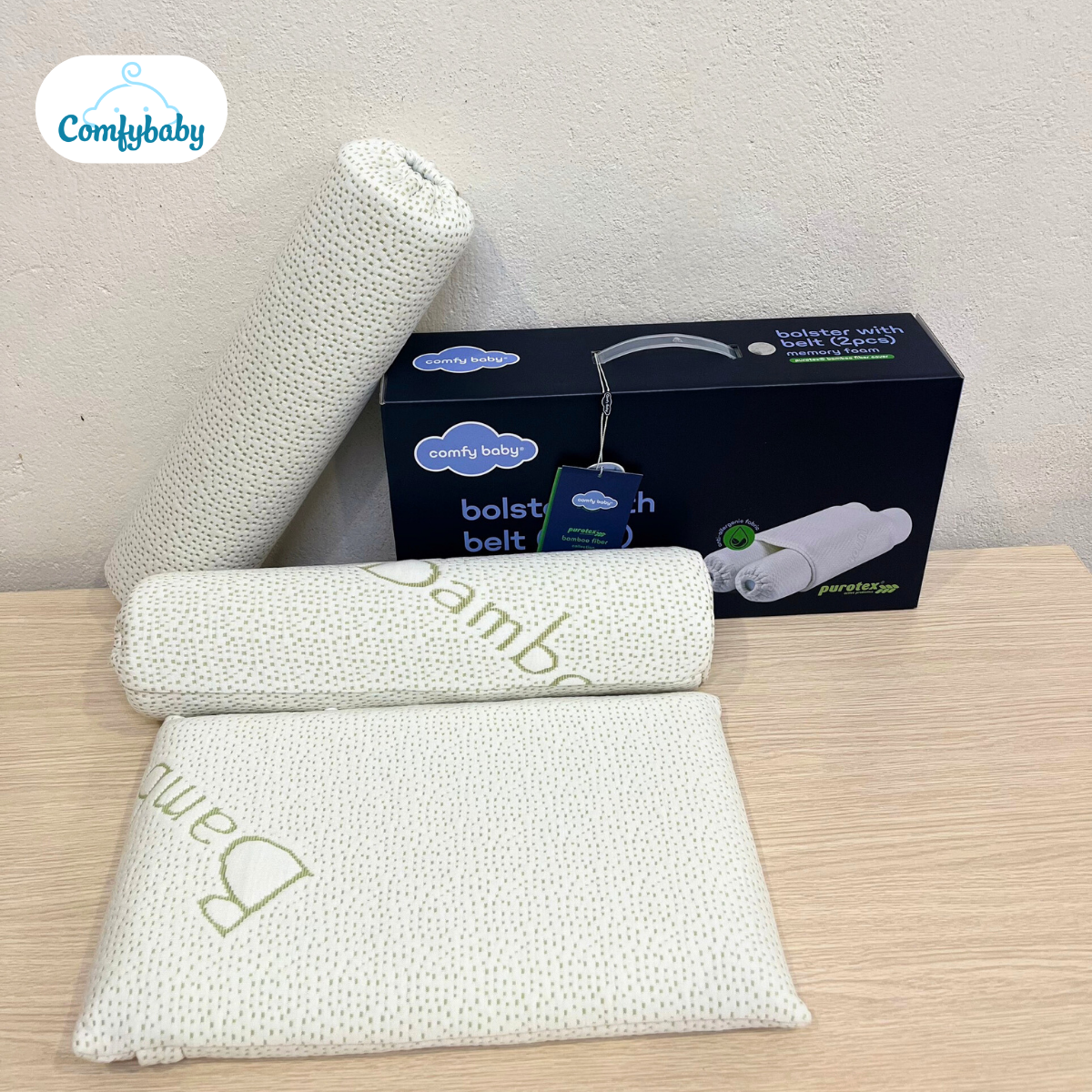 Gối chặn, gối ôm cho bé 2 trong 1 Comfybaby, sợi tre Bamboo, đai có thể tháo rời CF062020N06