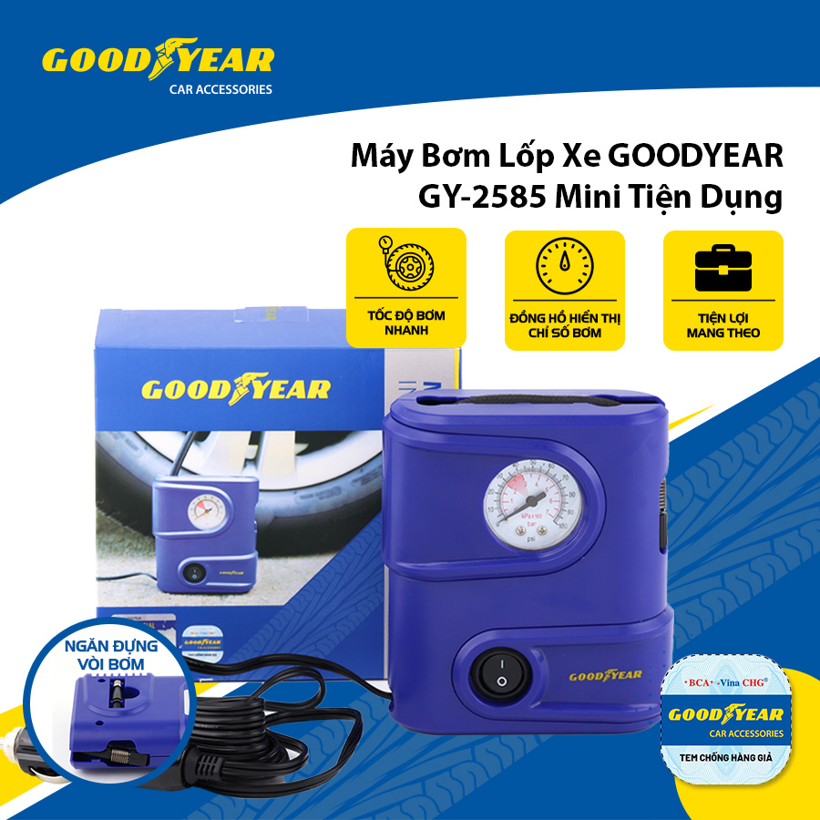 Máy Bơm Lốp Xe GOODYEAR GY-2585 Mini Tiện Dụng - Nhập Khẩu Chính Hãng