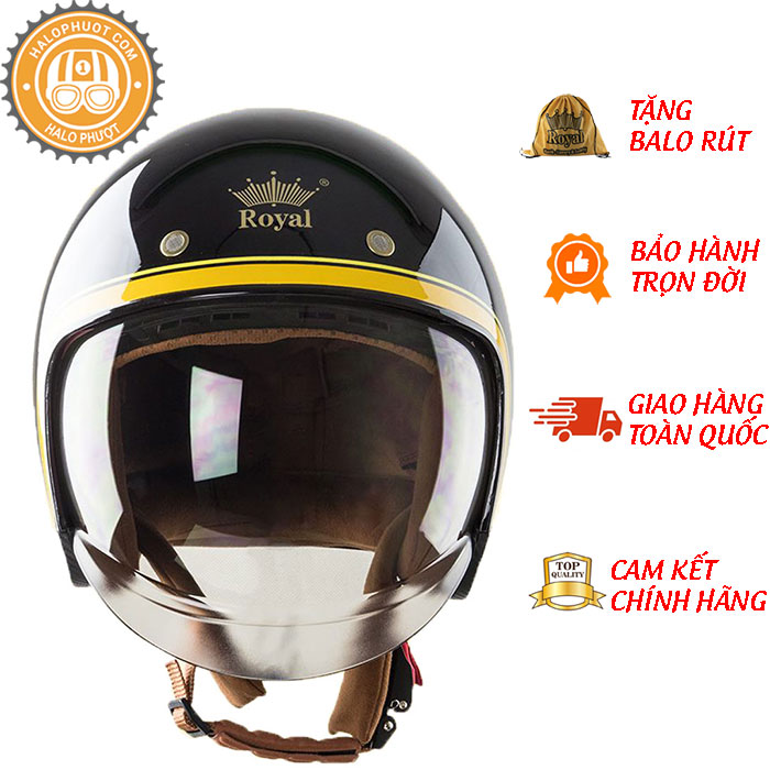 Nón bảo hiểm 3/4 ROYAL M139 có kính âm V10 ĐEN
