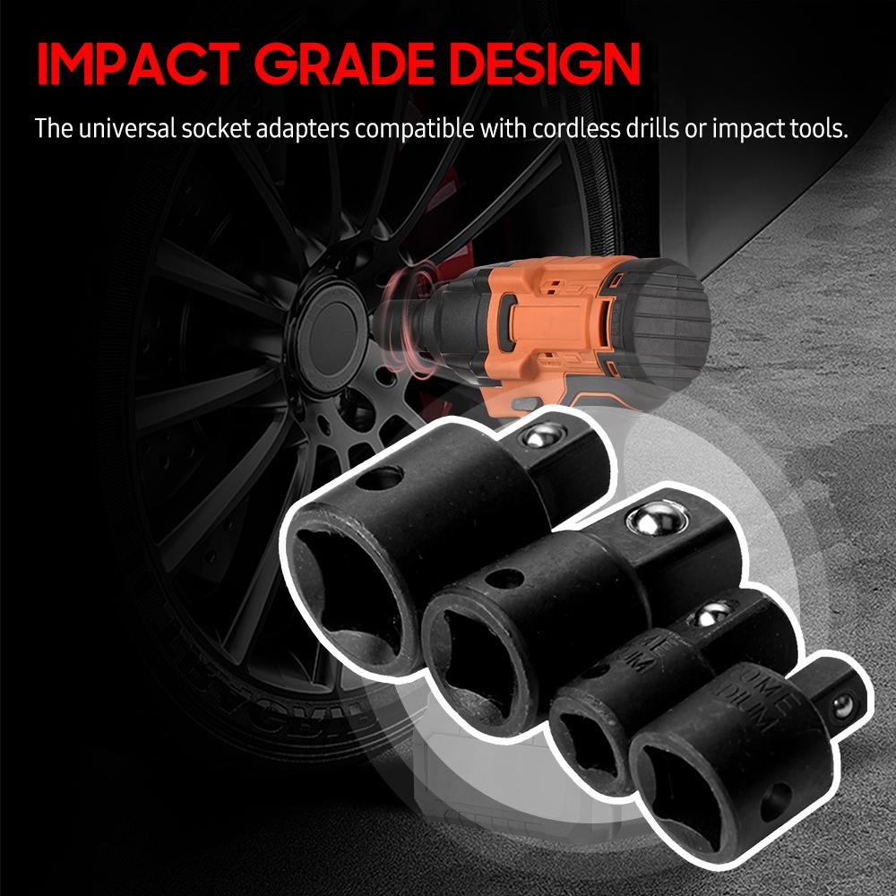 4 PCS Impact Socket Adapter Reducer 1/4-Inch 3/8-Inch 1/2-Inch Impact Driver Conversions Steel Power Nut Driver for Power Drill