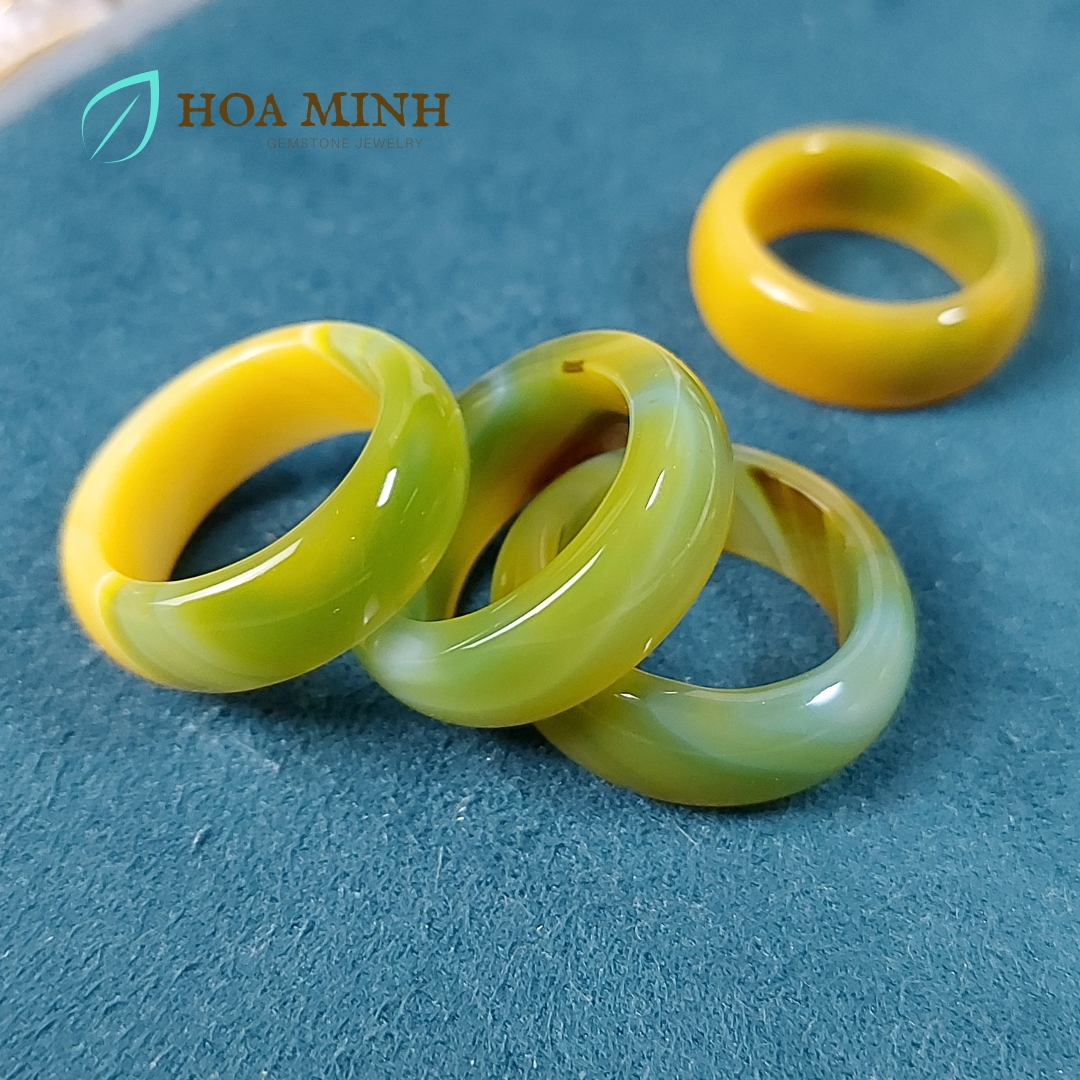 Nhẫn đá Mã Não vàng ngả xanh cốm VIP đẹp size lớn đường kính 19mm dày nhẫn 9 li big size nhẫn nam nhẫn nữ