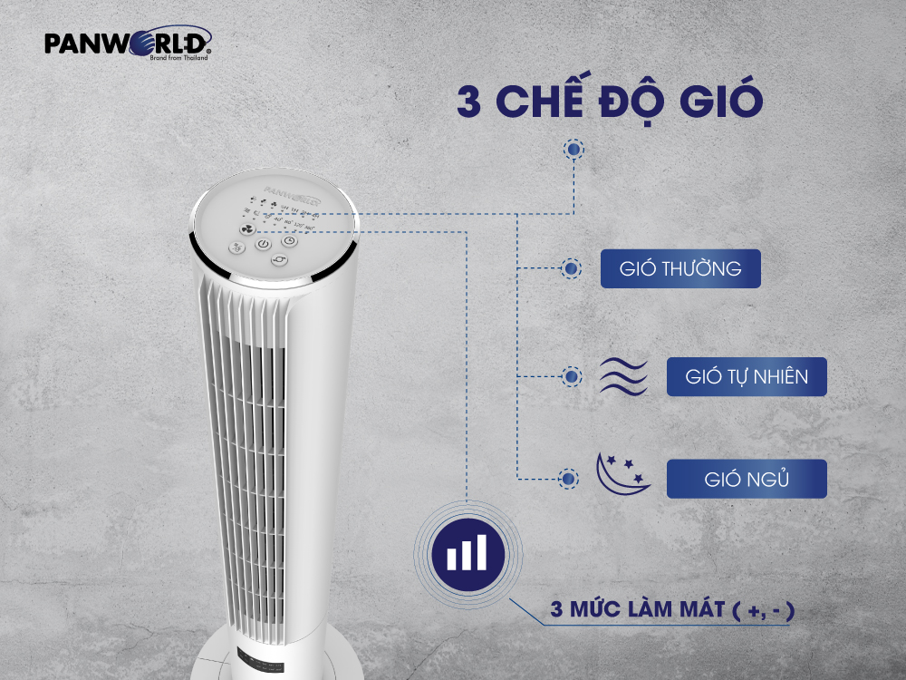 Quạt Tháp Panworld The Pure PW-22G không cánh xoay 360 độ lọc không khí hẹn giờ thương hiệu Thái Lan - Hàng chính hãng