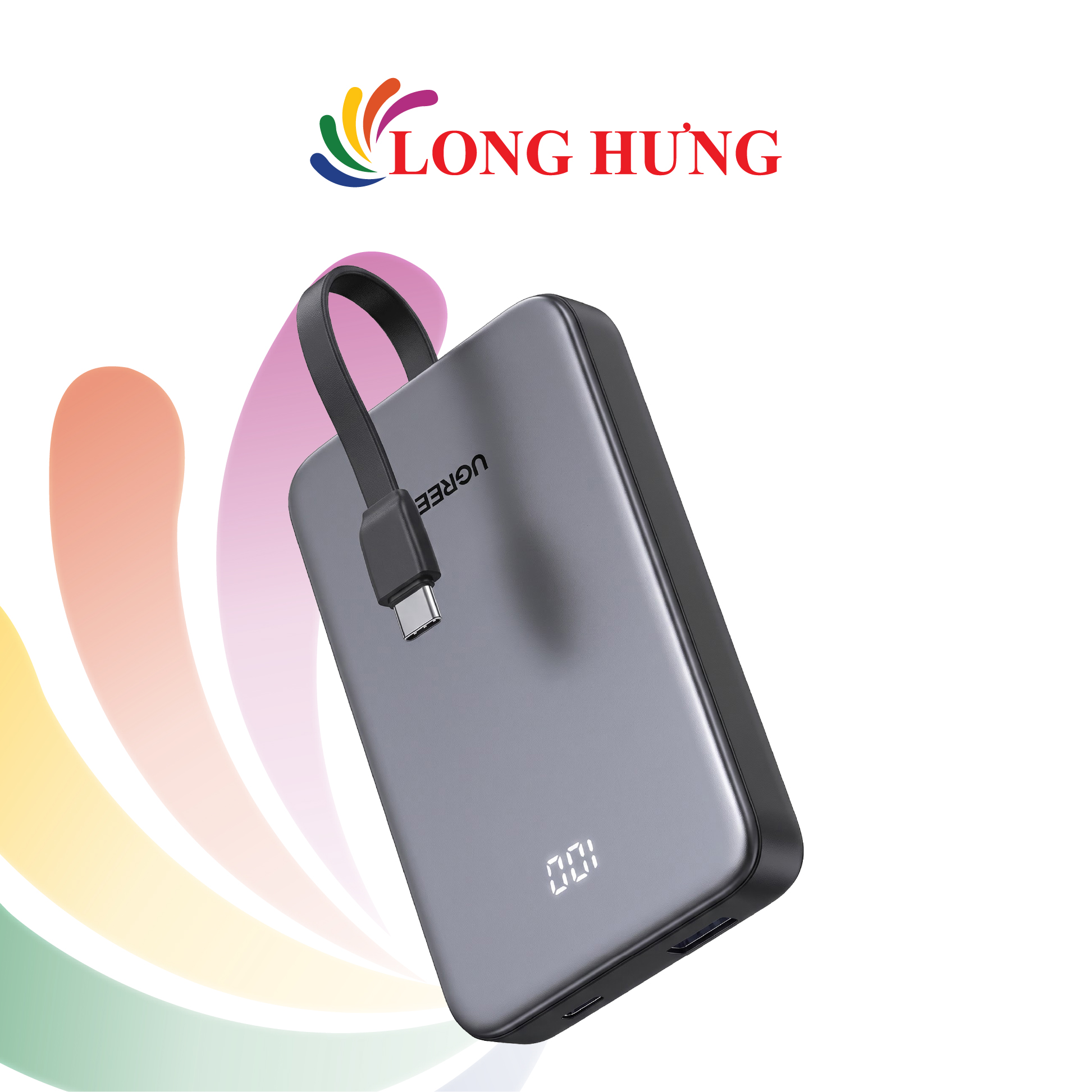 Sạc dự phòng Ugreen Power Bank Built-In Cable 1USB 1Type-C 20W 10000mAh PB526 75161B - Hàng chính hãng