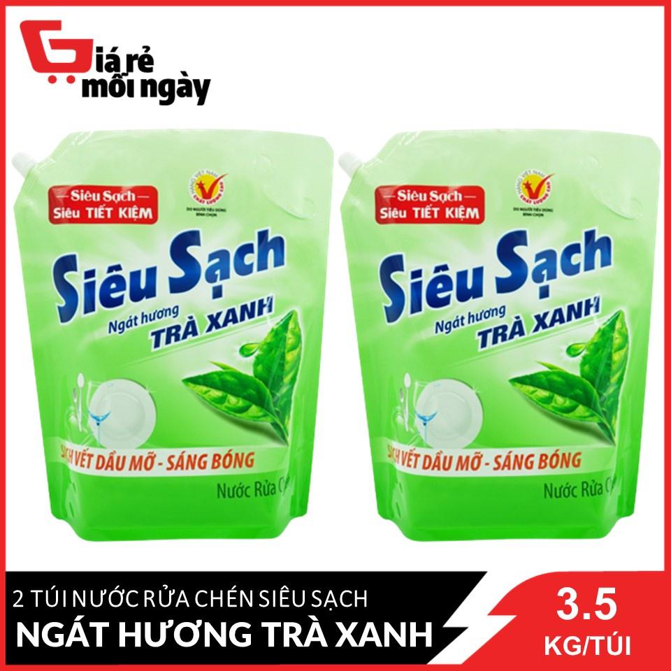 Combo 2 Nước Rửa Chén Siêu Sạch Ngát Hương Trà Xanh 3.5Kg/túix2