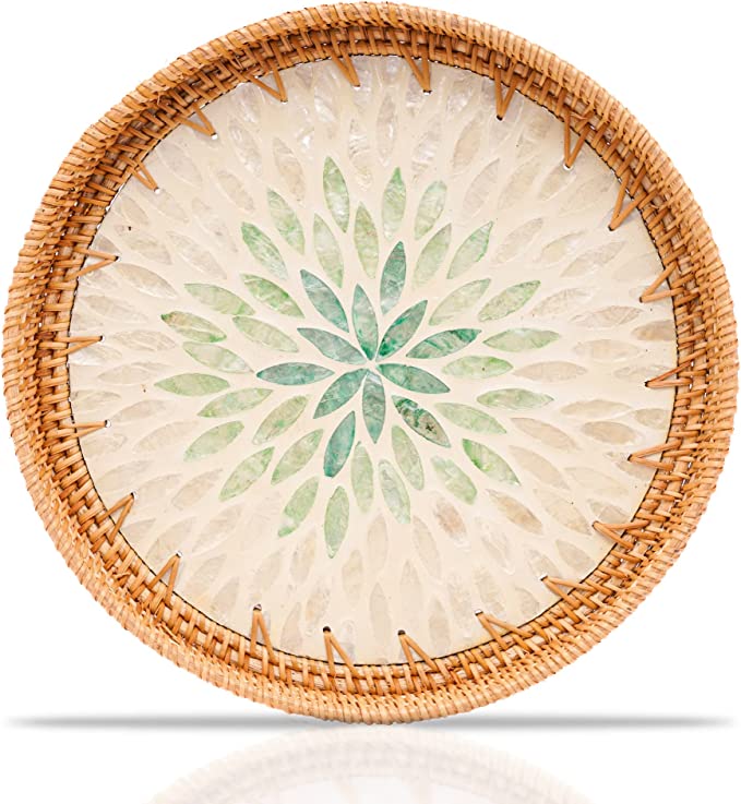 Khay khảm trai viền mây URSPACE hình tròn đựng bánh kẹo, trang trí decor/ LACQUER TRAY