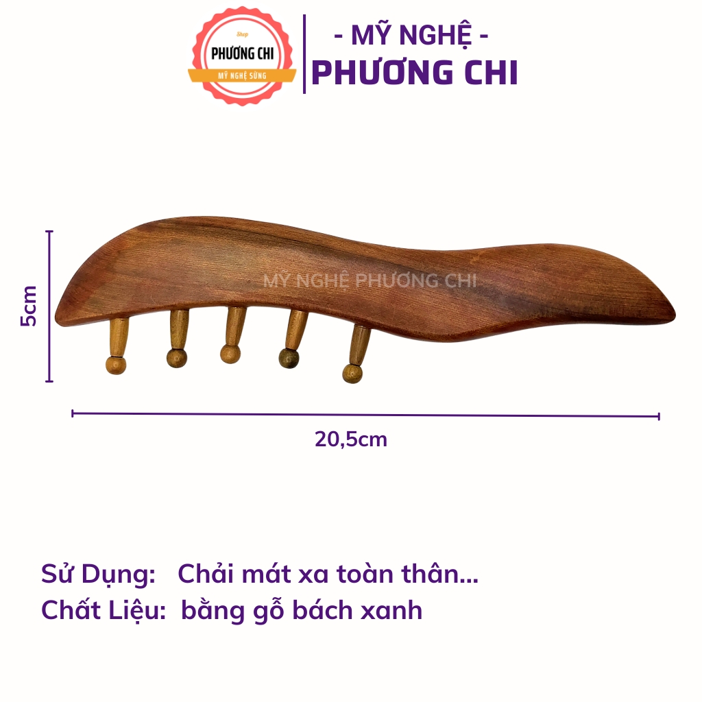 Lược mát xa 5 chân bằng gỗ bách xanh, Lược chải thông kinh lạc, Dụng cụ cạo gió ấn huyệt | Mỹ nghệ phương chi